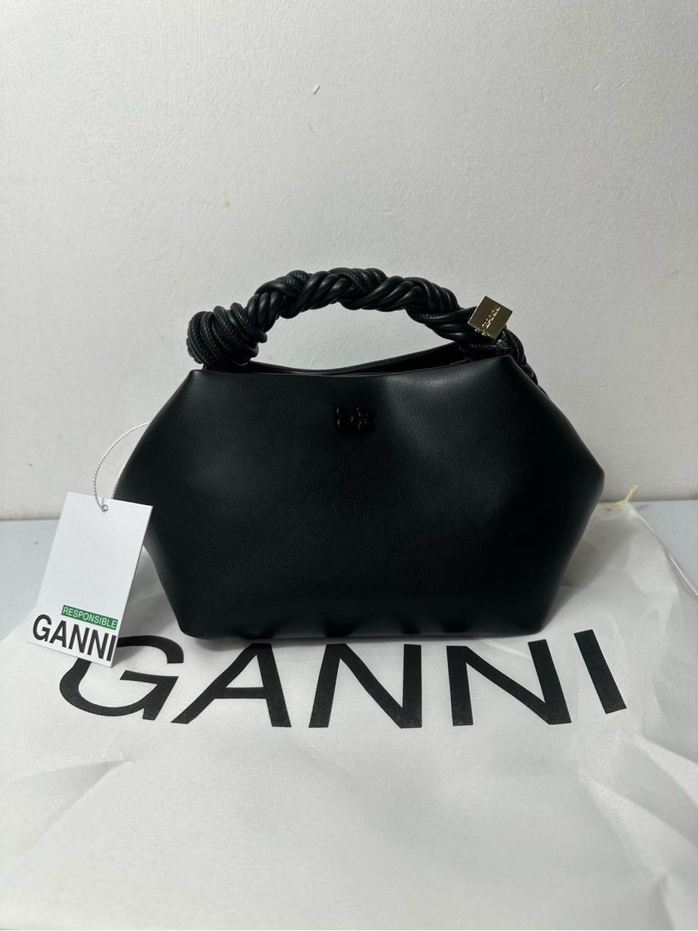Ganni Black Twisted-Rope Mini Top-Handle Bag